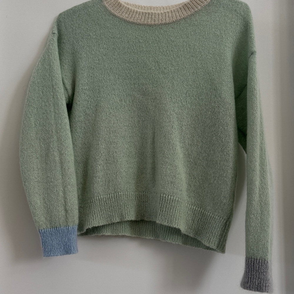 United Colors Of Benetton Mint Green Sweater with Blue and Cream Accents